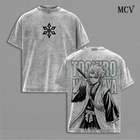 Toshiro Hitsugaya Bleach Vintage Washed T-Shirt, Ice Captain Anime Graphic Tee, Soul Reaper Streetwear Heavy Cotton Shirt