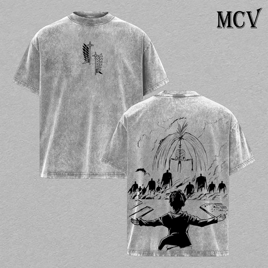AOT The End Shirt, Eren Mikasa Final Scene Anime Tee, Tragic Love Vintage Washed Tee