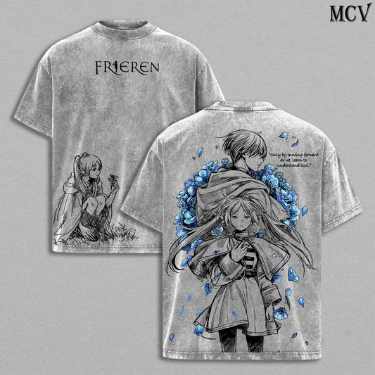 Frieren Memories of Journey – Beyond Journey’s End Vintage Washed Anime Graphic T-Shirt Emotional Fantasy Streetwear