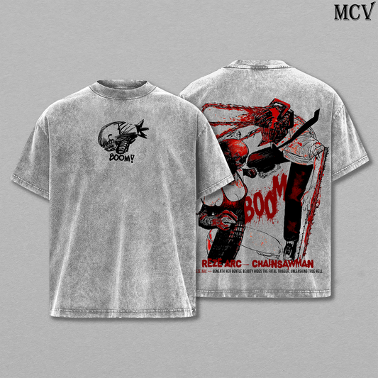 Boom Devil Reze Arc – Chainsaw Man Vintage Washed Anime Graphic Tee