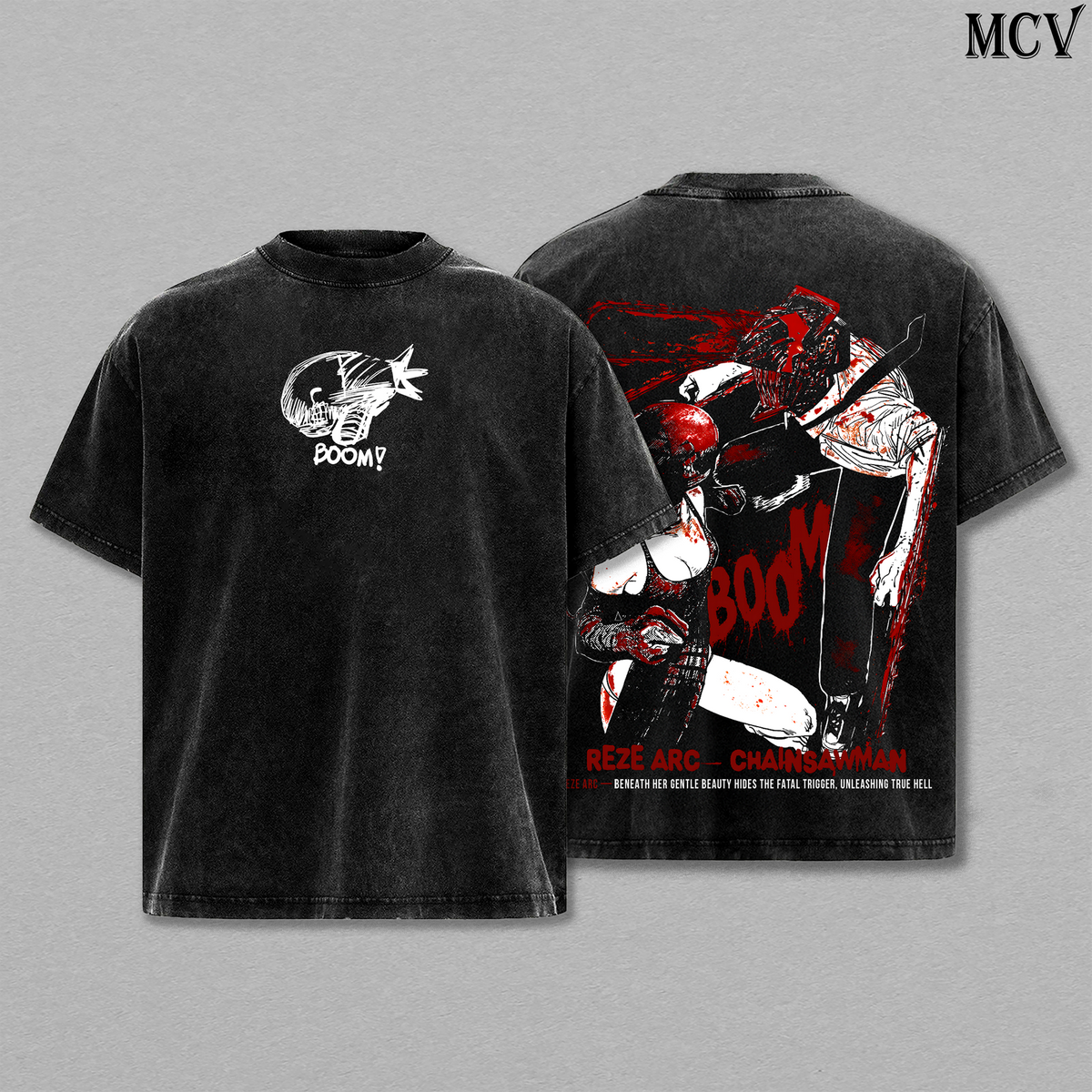 Boom Devil Reze Arc – Chainsaw Man Vintage Washed Anime Graphic Tee