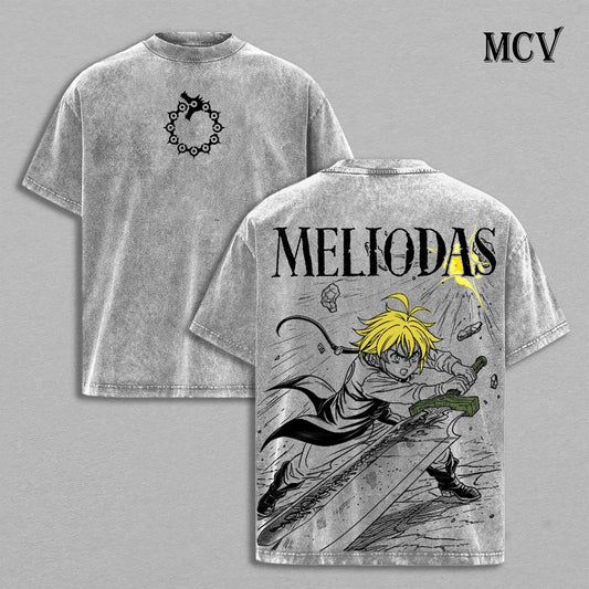 Meliodas T-Shirt, Seven Deadly Sins Anime Tee, Demon Mark Vintage Washed Graphic Tee