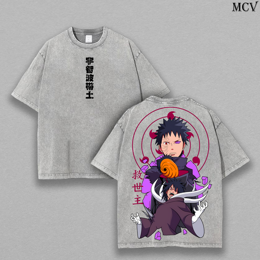 Masked Uchiha Obito – Naruto Shippuden Vintage Washed Anime Graphic T-Shirt Japanese Manga Streetwear