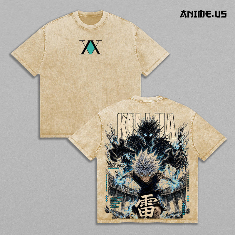 Killua Zoldyck Hunter x Hunter Zoldyck Prodigy Anime Graphic Vintage Shirt, Godspeed Assassin Lightning Nen Electric Aura Heavyweight Cotton Double Printed Tee