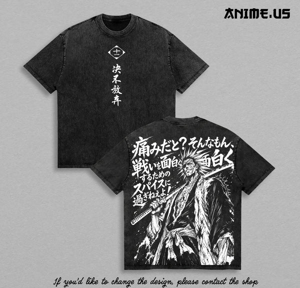 Kenpachi Zaraki Thousand-Year Blood War Bleach Captain Shirt Vintage Washed Anime Tee Soul Reaper Captain Graphic Shirt
