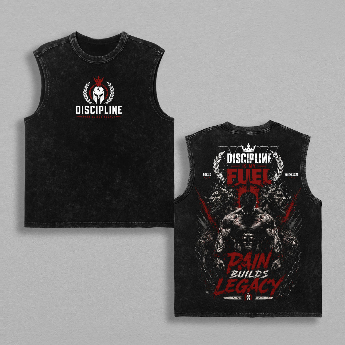 Discipline Is My Fuel Vintage Washed Tank Top – Pain Builds Legacy Graphic Sleeveless Shirt, Heavy Cotton Muscle Tank for Men, Gym Motivation Fitness Streetwear