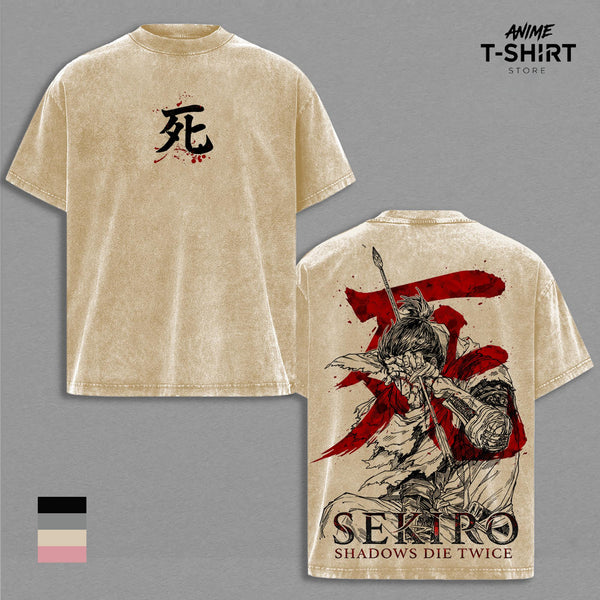 Sekiro Wolf Shadows Die Twice Anime Graphic Tee Vintage Washed Shirt Unisex Streetwear Sekiro Anime Shirt Wolf Shinobi Tee Samurai Katana Anime Clothing Gift for Anime Lovers Fans