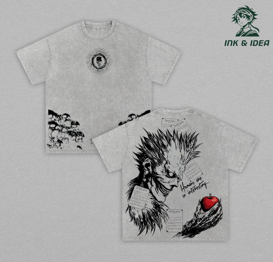 Ryuk Death Note Vintage Washed T-Shirt, Shinigami Anime Oversized Hip Hop Streetwear Tee, Heavy Cotton Dark Aesthetic Graphic Shirt, Retro Manga Unisex Top Gift