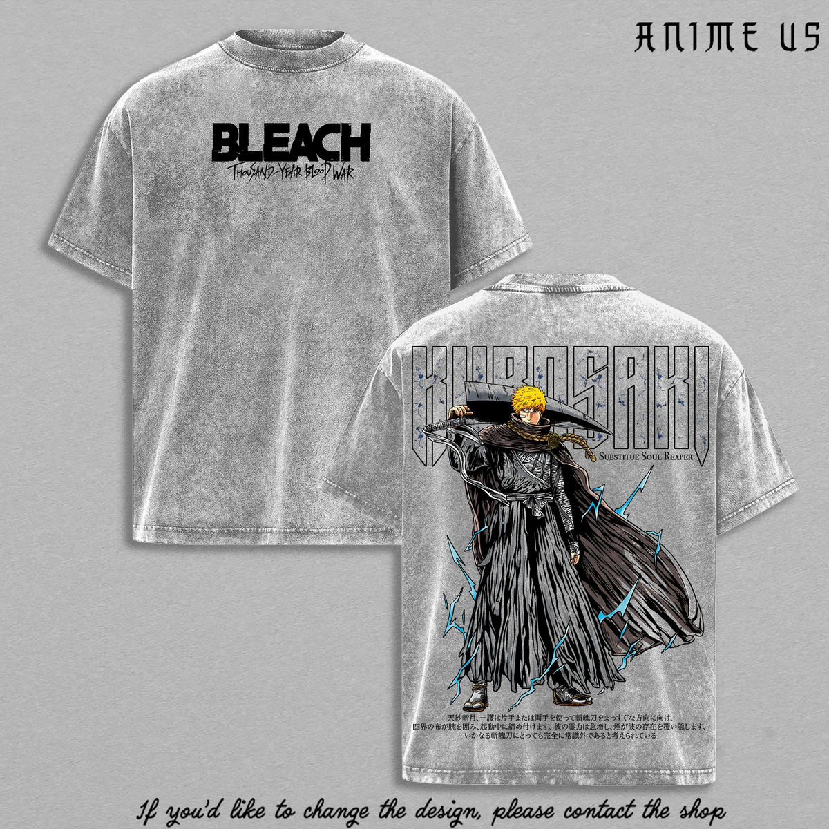 Ichigo Kurosaki Bleach Thousand Year Blood War Anime Vintage Washed Oversized Graphic Tee Soul Reaper Streetwear Shirt