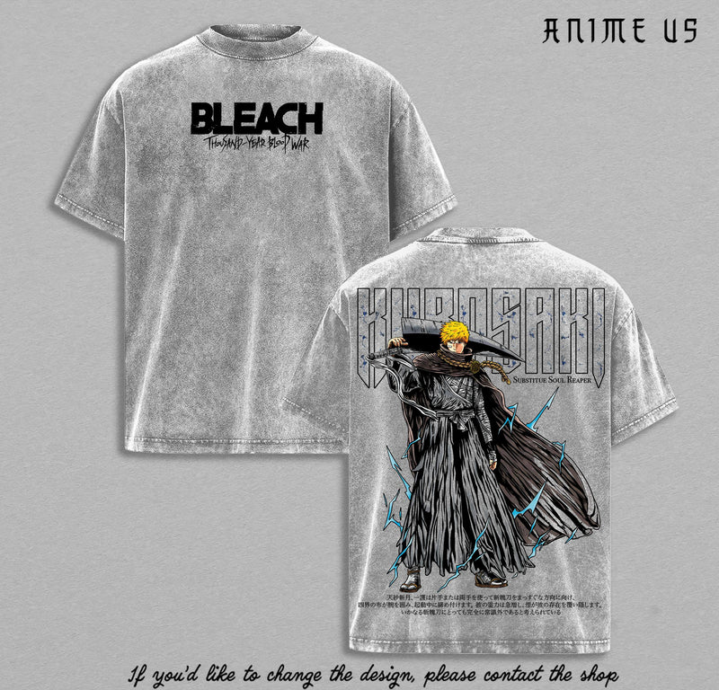 Ichigo Kurosaki Bleach Thousand Year Blood War Anime Vintage Washed Oversized Graphic Tee Soul Reaper Streetwear Shirt