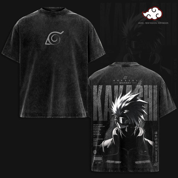 Kakashi Hatake T-Shirt Washed Vintage, Naruto Anime Oversize Streetwear Tee, Sharingan Ninja Graphic Shirt, Unisex Heavyweight Cotton Top, Gift for Anime & Manga Fans