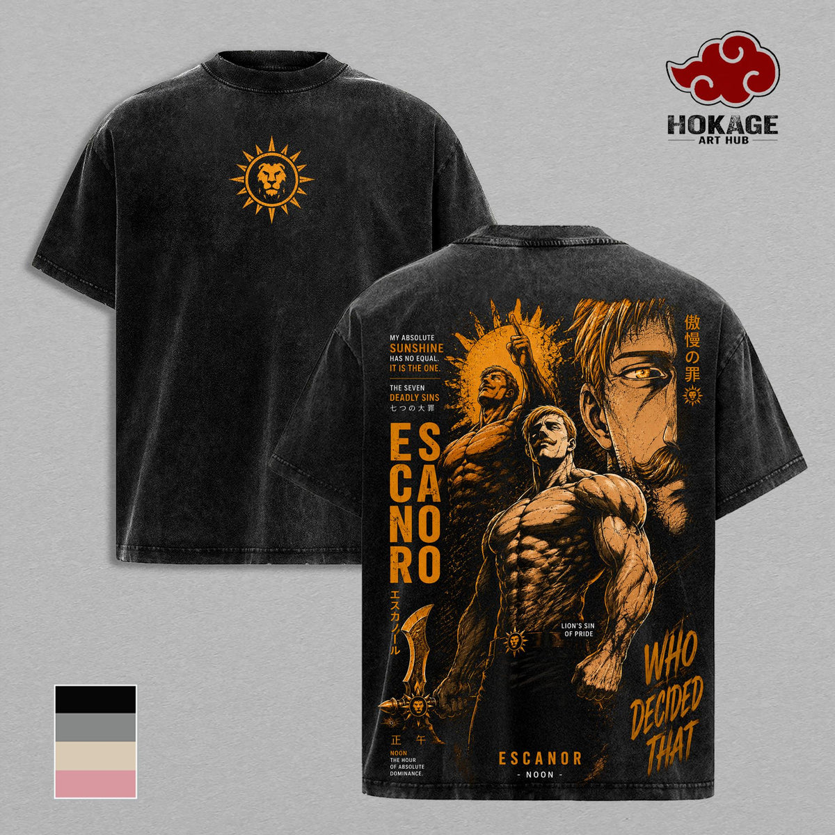 Escanor Seven Deadly Sins T-Shirt, Anime Graphic Tee, Vintage Washed Shirt, Oversized Streetwear T-Shirt, Japanese Manga Shirt, Heavyweight Cotton Tee, Unisex Anime Merch, Gift for Anime Fans Apparel Classic