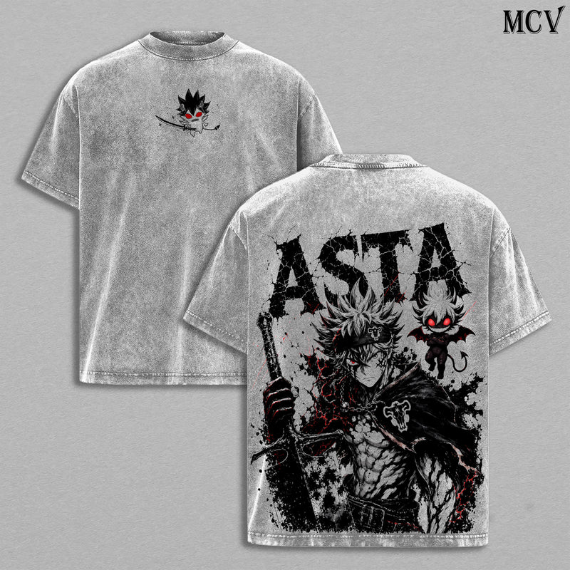 Asta Black Clover Tee - Asta Vintage Washed T-Shirt | Anti Magic Knight | Black Bulls Anime Manga Graphic Tee | Heavy Cotton Unisex Oversized Streetwear Top