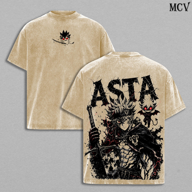 Asta Black Clover Tee - Asta Vintage Washed T-Shirt | Anti Magic Knight | Black Bulls Anime Manga Graphic Tee | Heavy Cotton Unisex Oversized Streetwear Top