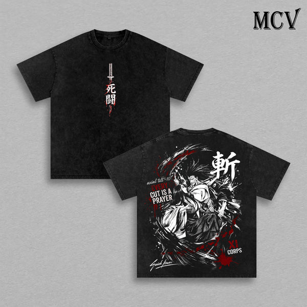 Retsu Unohana & Kenpachi Zaraki Bleach Tee – Retsu Unohana and Kenpachi Zaraki Vintage Washed T-Shirt | Legendary Kenpachi Duel | Thousand-Year Blood War Anime Manga Graphic Tee | Heavy Cotton Unisex Oversized Streetwear Top