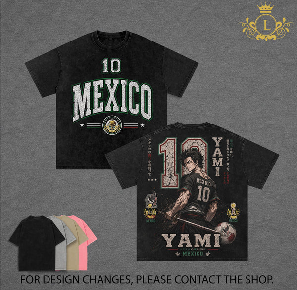 Mexico World Football Tour 2026 X Yami Black Anime Vintage Washed Soccer T Shirt, Retro Futbol Graphic Tee, Oversized Heavyweight Cotton Streetwear, Soccer Fan Shirt, Sports Aesthetic Gift Merch Apparel, Anime Football Merch