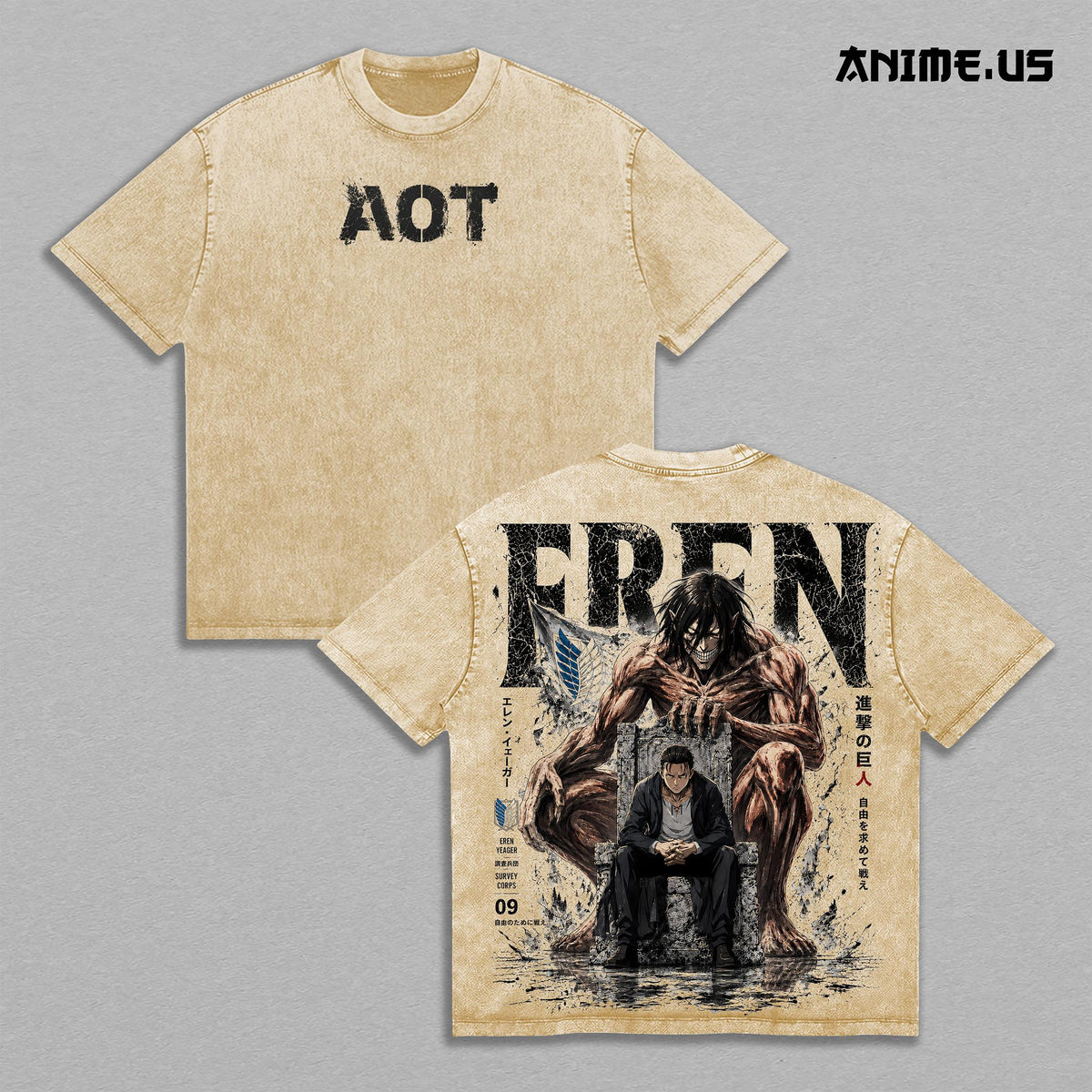 Eren Yeager Attack Titan Final Battle Attack on Titan Anime Graphic Tee Vintage Washed Oversized T-Shirt Titan Manga Art Heavyweight Cotton Streetwear Back Print Shirt