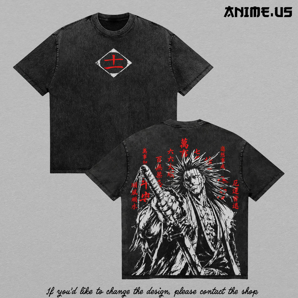 Kenpachi Zaraki Bleach Thousand-Year Blood War Vintage Washed Tee, Soul Reaper Captain Anime Graphic Oversized Heavyweight Cotton Shirt