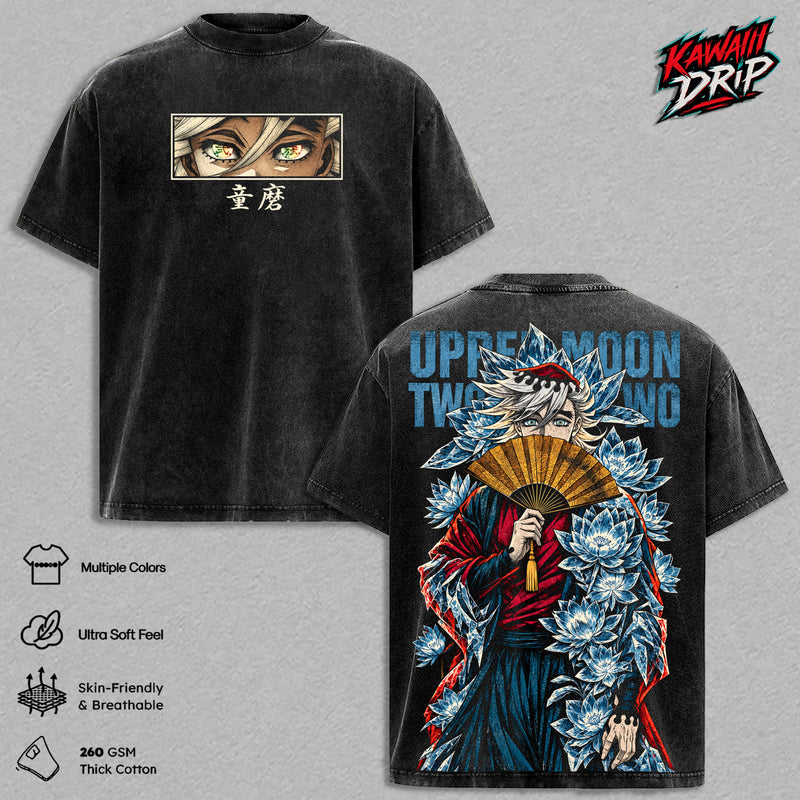 Douma Demon Slayer Vintage Washed T-Shirt - Kimetsu no Yaiba Graphic Tee Demon Slayer Manga Oversized Streetwear Top Cotton Tshirt Classic Anime Apparel Gift for Demon Slayer Fans Men & Women