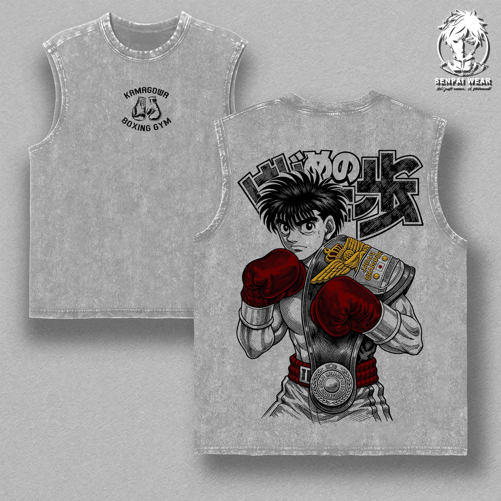 Makunouchi Ippo – Hajime no Ippo Oversize Anime Graphic Tee, Acid Washed Heavy Cotton Shirt, Vintage Manga Streetwear, Unisex Casual Wear, Anime Merch, Gift for Anime Fans