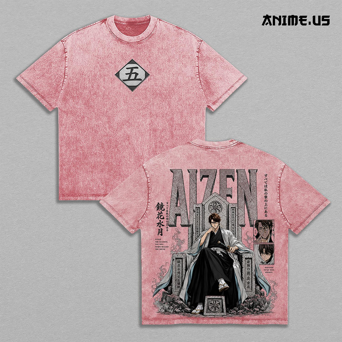 Sosuke Aizen Captain of the Fifth Division Bleach Anime Graphic Heavyweight Cotton Shirt, Vintage Oversized Washed Manga Tee, Japanese Streetwear Apparel, Retro Anime Fan Gift