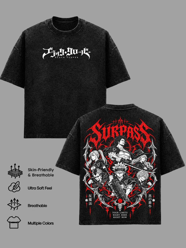 Black Clover Black Bulls Squad Vintage Washed T-Shirt & Hoodies, Asta Yami Sukehiro Anime Graphic Tee, Oversized Double Sided Manga Streetwear Shirt, Retro Black Unisex Top, Gift for Anime Fans