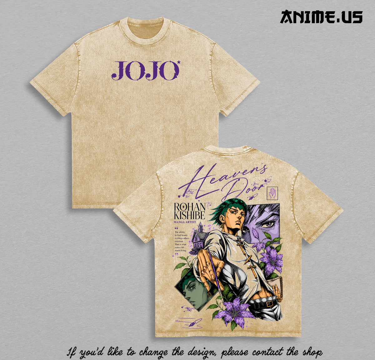 Rohan Kishibe JoJo Anime Shirt Heaven's Door Vintage Graphic Tee Washed Oversized Streetwear T-Shirt Gift For Anime Fans