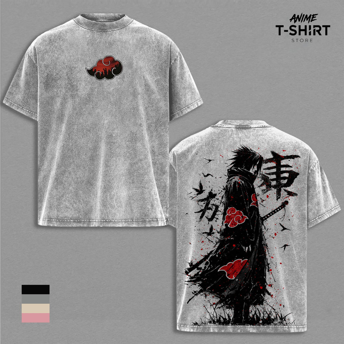 Retro Heavy Limited Sasuke - Naruto Anime Double Printed Vintage Washed Tee Unisex Oversize Anime Manga Washed Heavyweight Cotton T-shirt, Gift For Anime Fan, Anime Lover