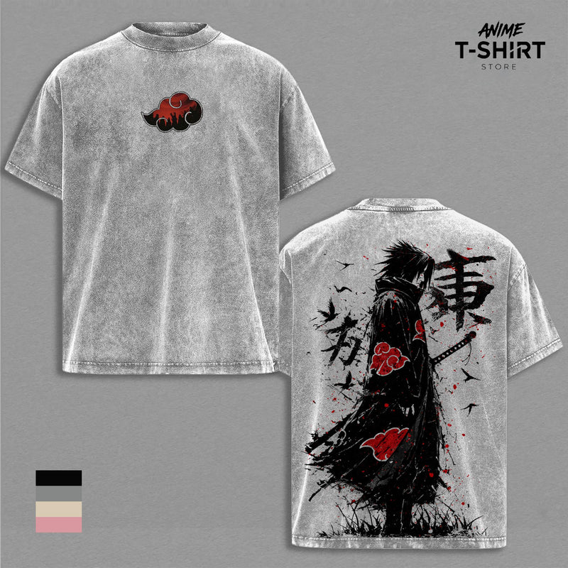 Retro Heavy Limited Sasuke - Naruto Anime Double Printed Vintage Washed Tee Unisex Oversize Anime Manga Washed Heavyweight Cotton T-shirt, Gift For Anime Fan, Anime Lover