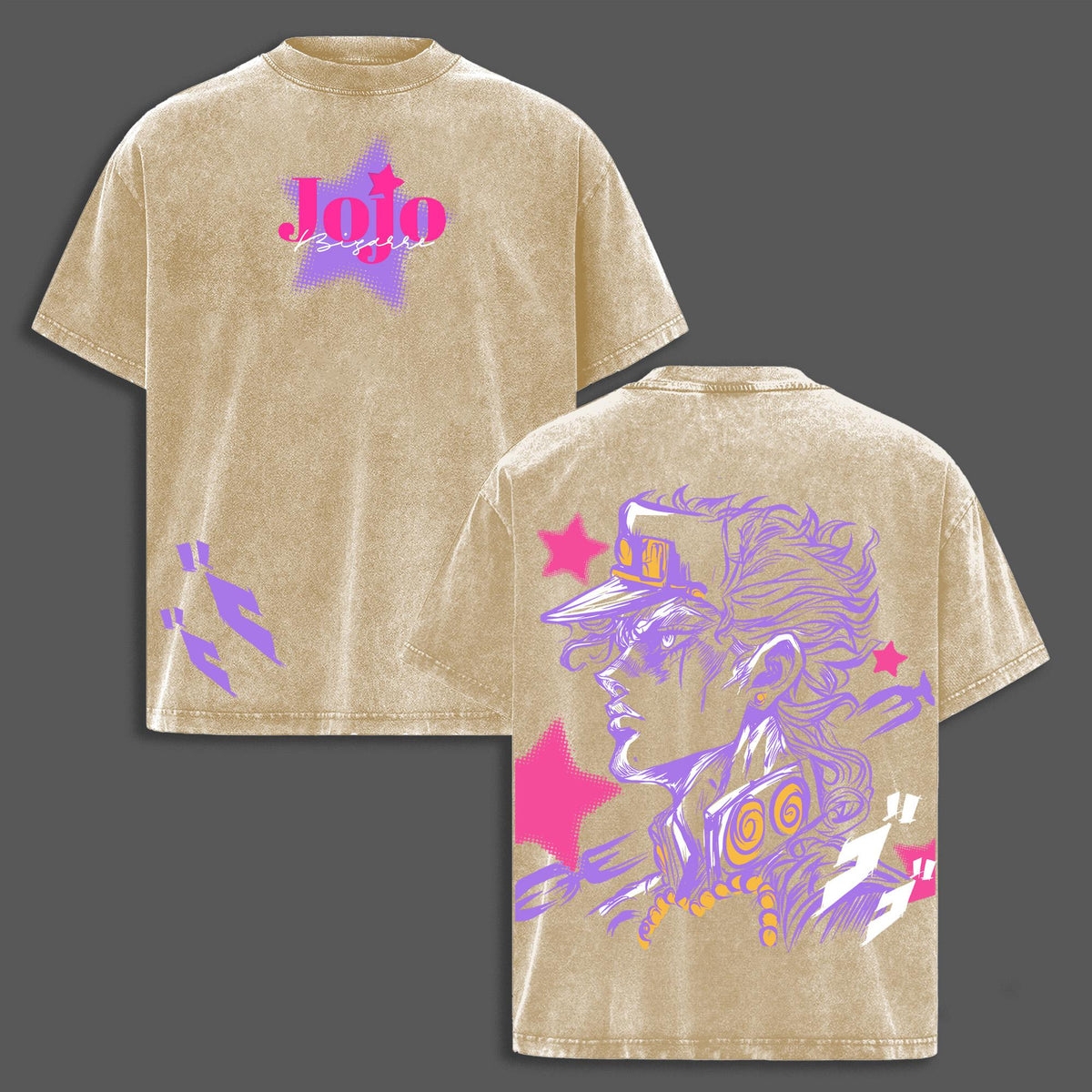 Joestar JoJo’s Bizarre Adventure Double Printed Vintage Oversized Washed T-Shirt, Unisex Heavyweight Cotton Anime Manga Tee & Hoodie, Retro Collectible Merch for Anime Fans