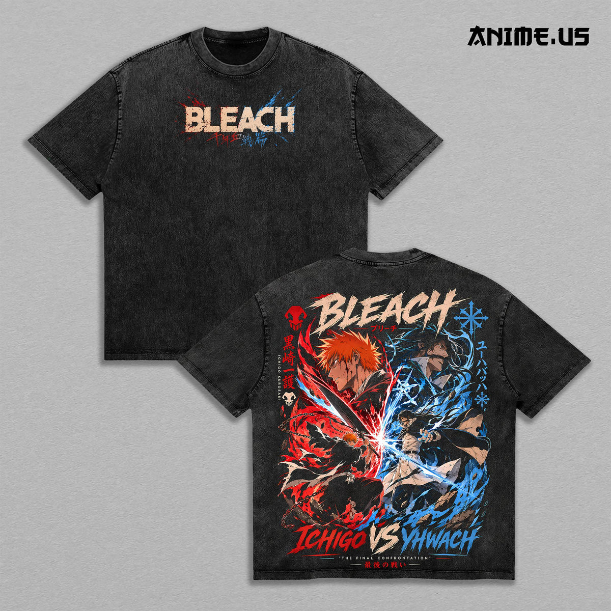 Ichigo Kurosaki vs Yhwach Final Battle Bleach Thousand Year Blood War Washed Heavyweight T-Shirt Vintage Anime Streetwear Graphic Tee Oversized Unisex Gift