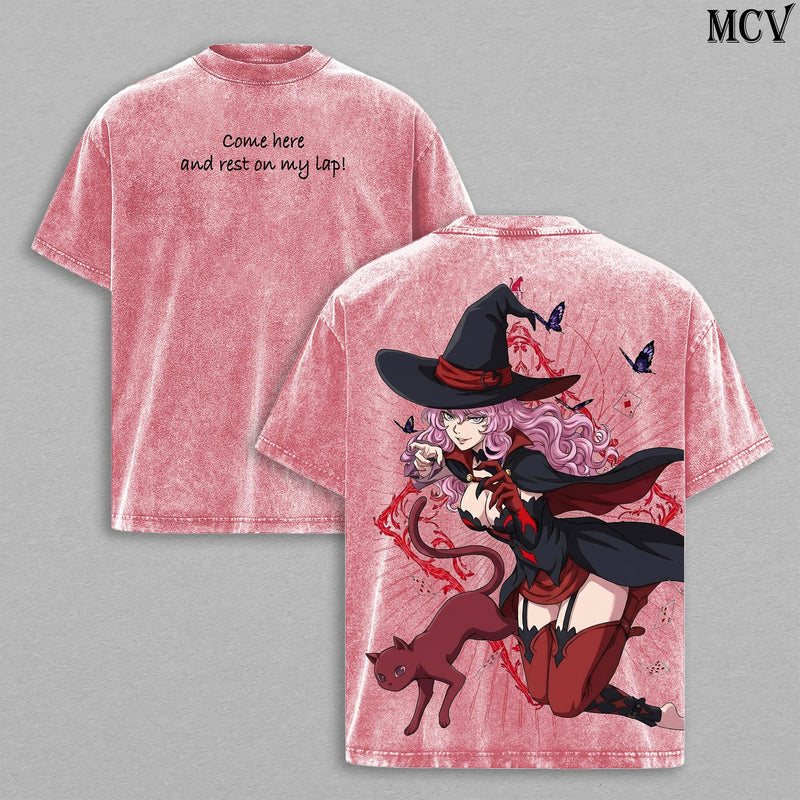 Vanessa Enoteca Black Clover Tee – Vanessa Vintage Washed T-Shirt | Black Bulls Witch | Thread Magic Anime Manga Graphic Tee | Heavy Cotton Unisex Oversized Streetwear Top