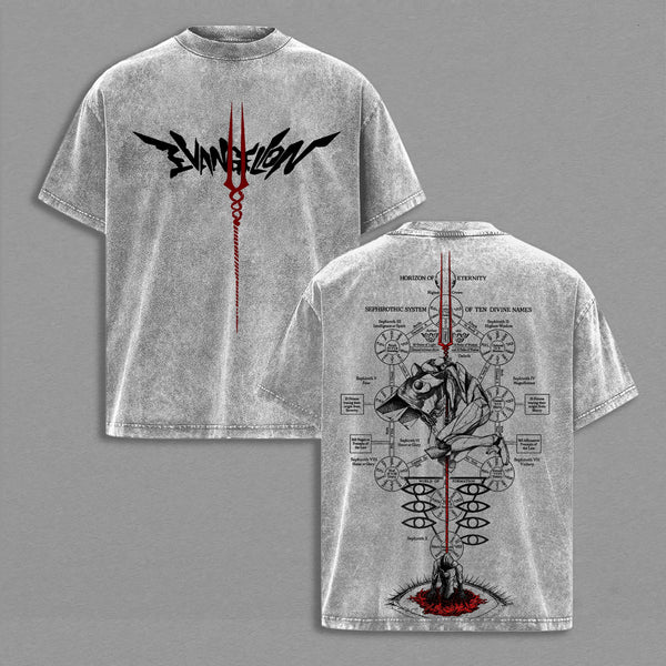 Evangelion EVA Anime Graphic Tee Vintage Acid Wash Shirt Sephyrothic System Mecha Streetwear Unisex Anime Fan Gift