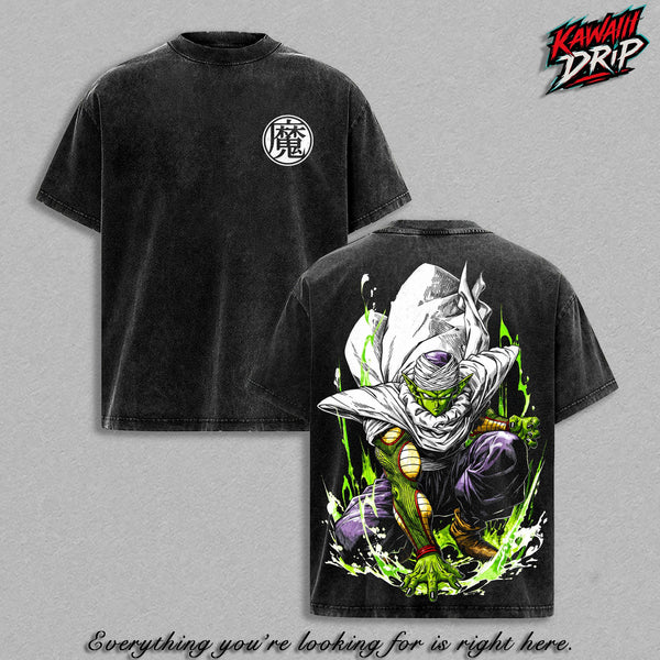 ''Piccoloo'' Vintage T-Shirt – DBZ Namekian Warrior Anime Graphic Tee Double Printed Washed Shirt, DBZ Manga Streetwear Top, Oversized Heavyweight Cotton Vintage Tee, Unisex DBZ Fan Apparel