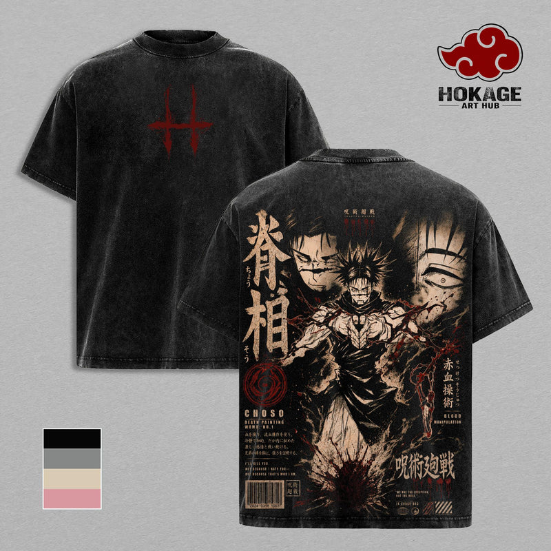Choso JJK T-Shirt, Blood Manipulation Anime Graphic Tee, Back Print Vintage 90s Anime Shirt, Graphic Tees Men, Trendy Tshirts, Men's T Shirts, JJK Streetwear, Unisex Cotton Distressed Tee, Merch For Men, Men Fashion Graphic Tee