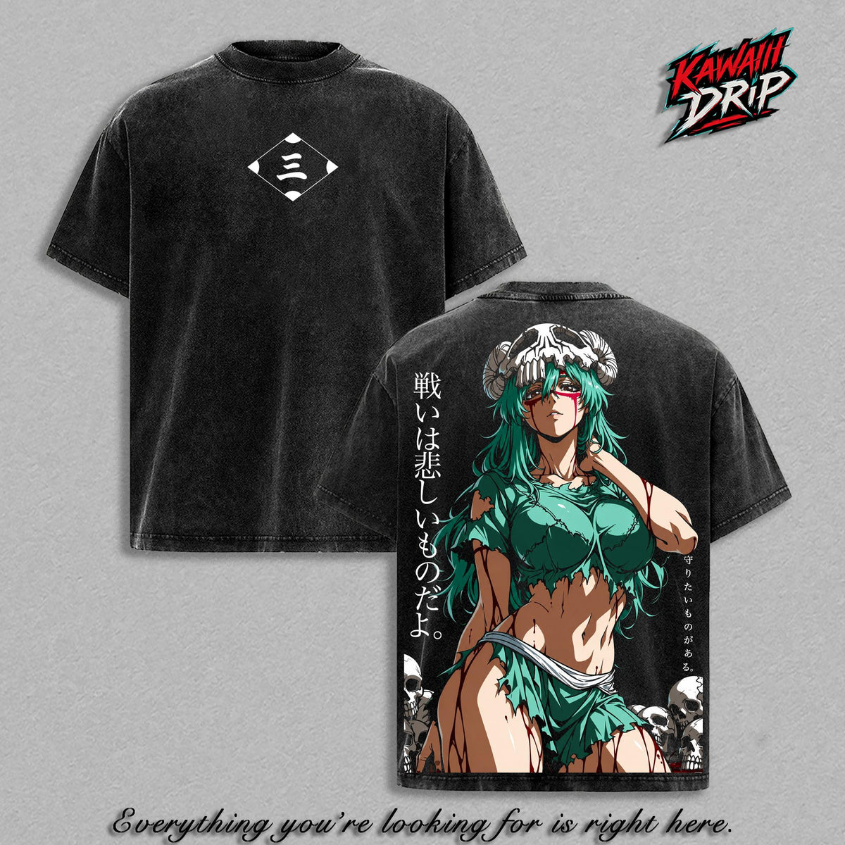 Nelliel Tu Odelschwanck - Bleach Vintage Washed Anime T-Shirt Graphic Tee Oversized Heavyweight Cotton Shirt Unisex Manga Streetwear Top Gift for Bleach Fans