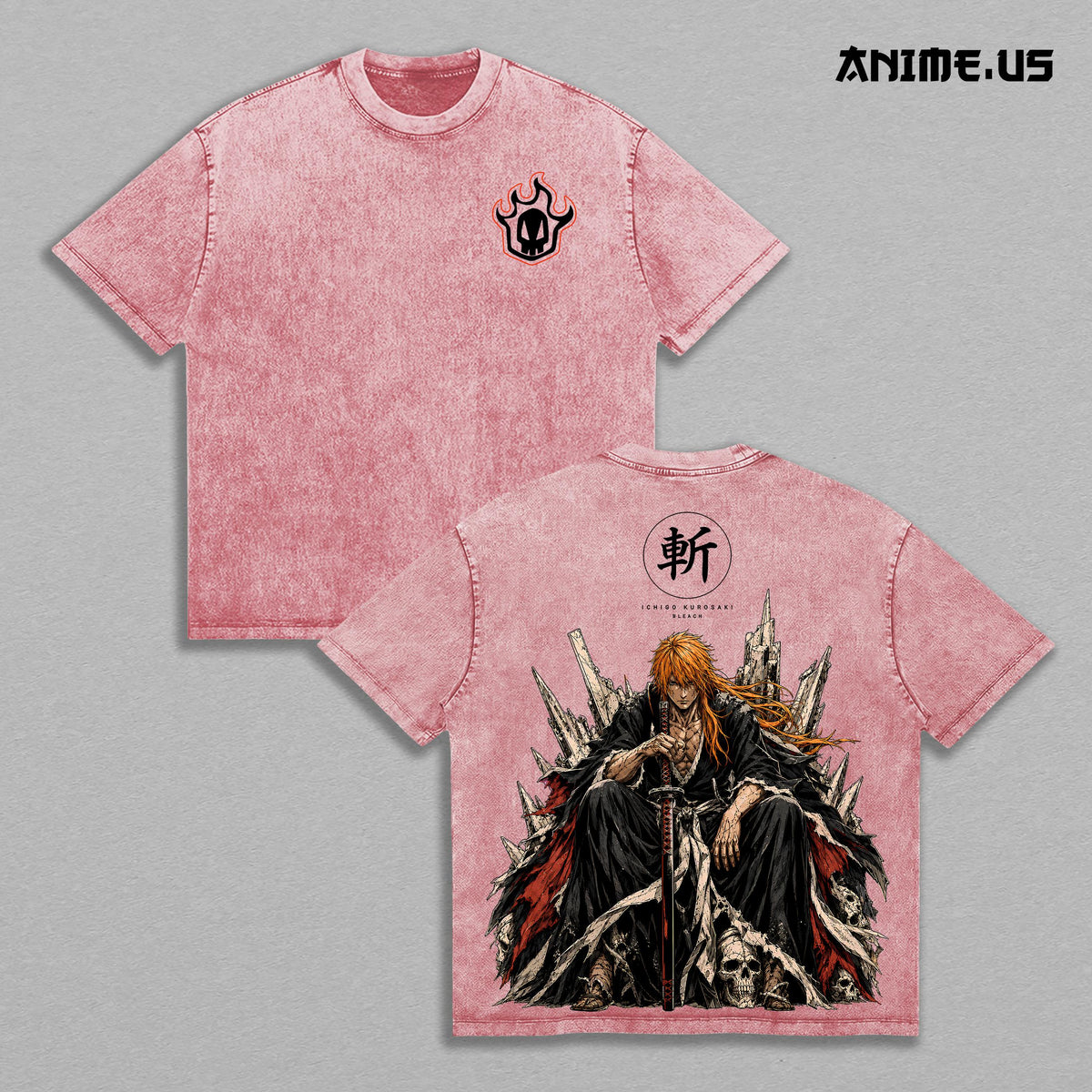 Ichigo Kurosaki Bleach Vintage Washed Oversized T-Shirt, Soul Reaper Bankai Anime Graphic Tee, Heavyweight Cotton Streetwear Shirt, Manga Fan Gift