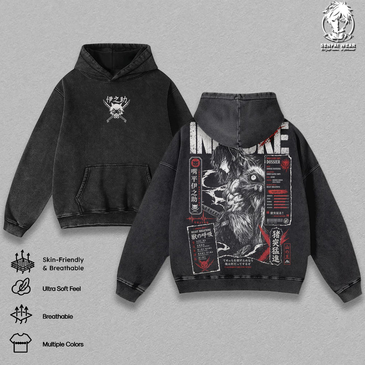 Inosuke Demon Slayer T-Shirt – Retro Kimetsu No Yaiba Anime Vintage Washed Graphic Tee, Streetwear Heavy Cotton Top for Men Women, Gift for KNY Lovers Fans