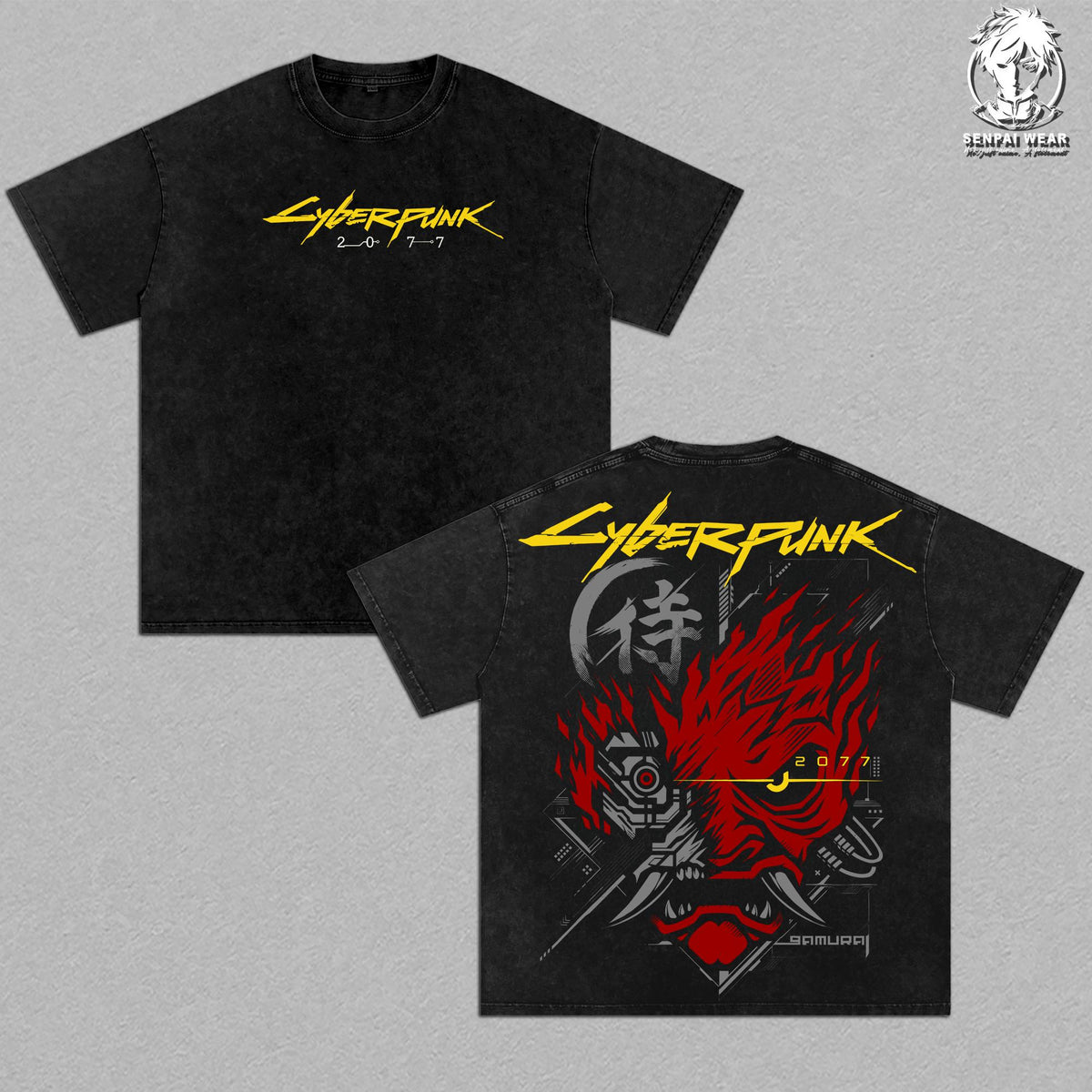 Cyberpunk 2077 - SAMURAI Cyberpunk Graphic Tee Vintage Washed Shirt Unisex Streetwear Gamer Merch Night City Tee SAMURAI Mask T-Shirt Gift for Gaming Lovers Cyberpunk Fans