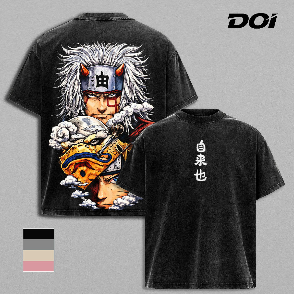 Jiraiya NRT Anime Graphic Tee Vintage Washed Shirt | Legendary Sannin Ninja Gym Pump Cover Oversized Streetwear | Heavyweight Cotton Anime Shirt Gift for Naruto Fans