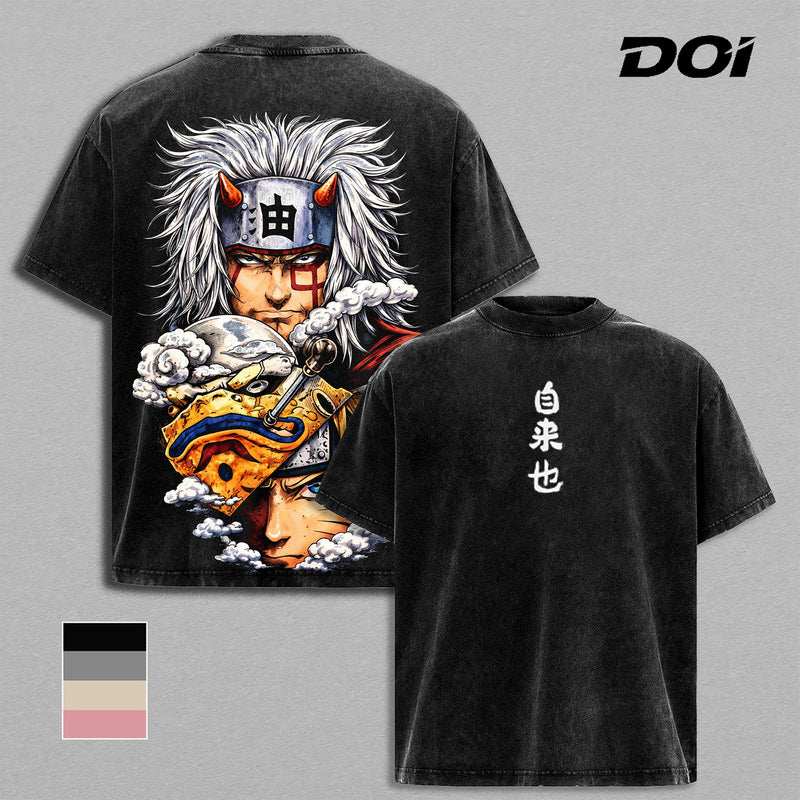 Jiraiya NRT Anime Graphic Tee Vintage Washed Shirt | Legendary Sannin Ninja Gym Pump Cover Oversized Streetwear | Heavyweight Cotton Anime Shirt Gift for Naruto Fans