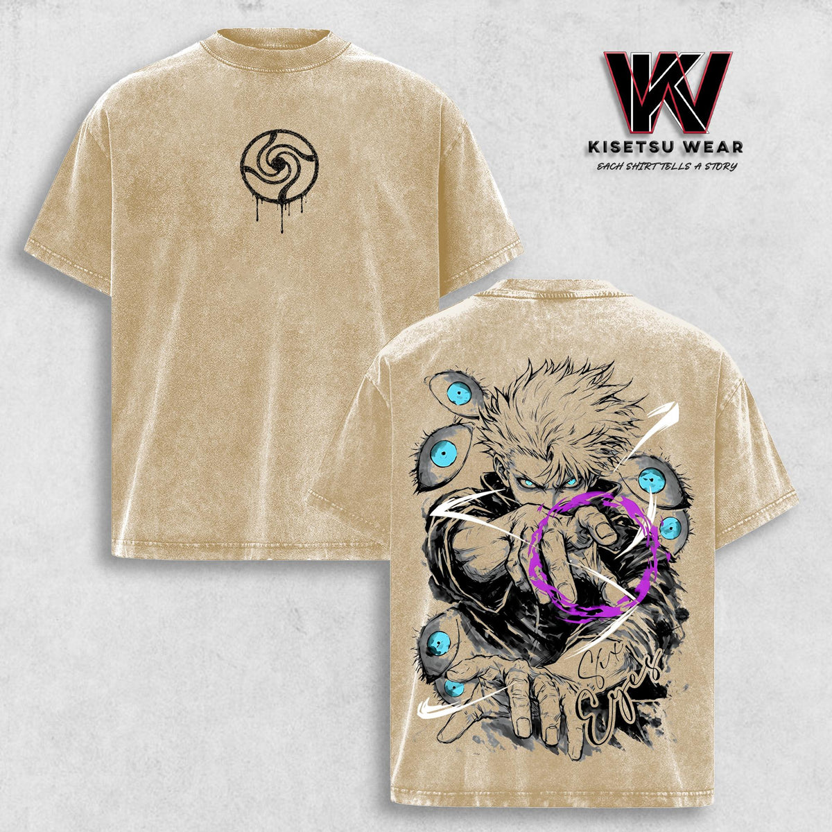 Gojo Satoru JJK Season 3 Vintage Washed Oversized T-Shirt – Six Eyes Limitless Anime Graphic Tee, Anime Streetwear Apparel, Soft Cotton Casual Unisex Top