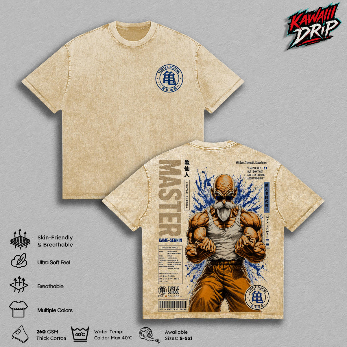 Master Roshiii'' Gym Vintage Washed T-Shirt - Kame Sennin Workout Graphic Tee DBZ Bodybuilding Anime Gym Shirt Retro Manga Fitness Oversized Heavy Cotton Unisex Tee DBZ Training Gift for Men & Women