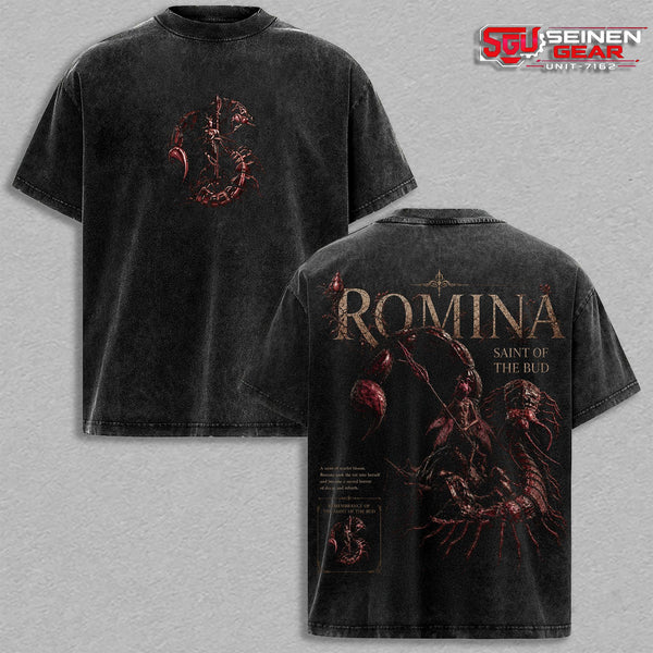 Romina Elden Ring Vintage Washed Oversized Graphic T-Shirt, Shadow of the Erdtree Dark Fantasy Gaming Tee, Soulslike Streetwear Heavy Cotton Unisex Shirt Gift for RPG Fans