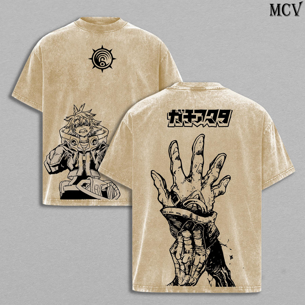 Rudo Gachiakuta Washed Tee – Vintage Oversized Heavy Cotton Anime T-Shirt, Double Printed Unisex Streetwear Top, Retro Manga Movie Edition Graphic Tee
