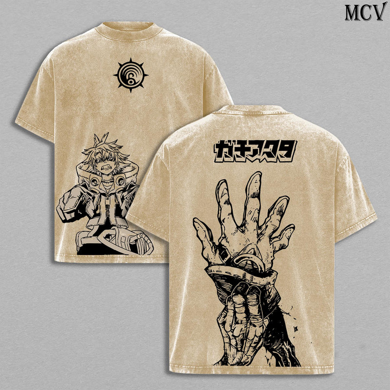 Rudo Gachiakuta Washed Tee – Vintage Oversized Heavy Cotton Anime T-Shirt, Double Printed Unisex Streetwear Top, Retro Manga Movie Edition Graphic Tee