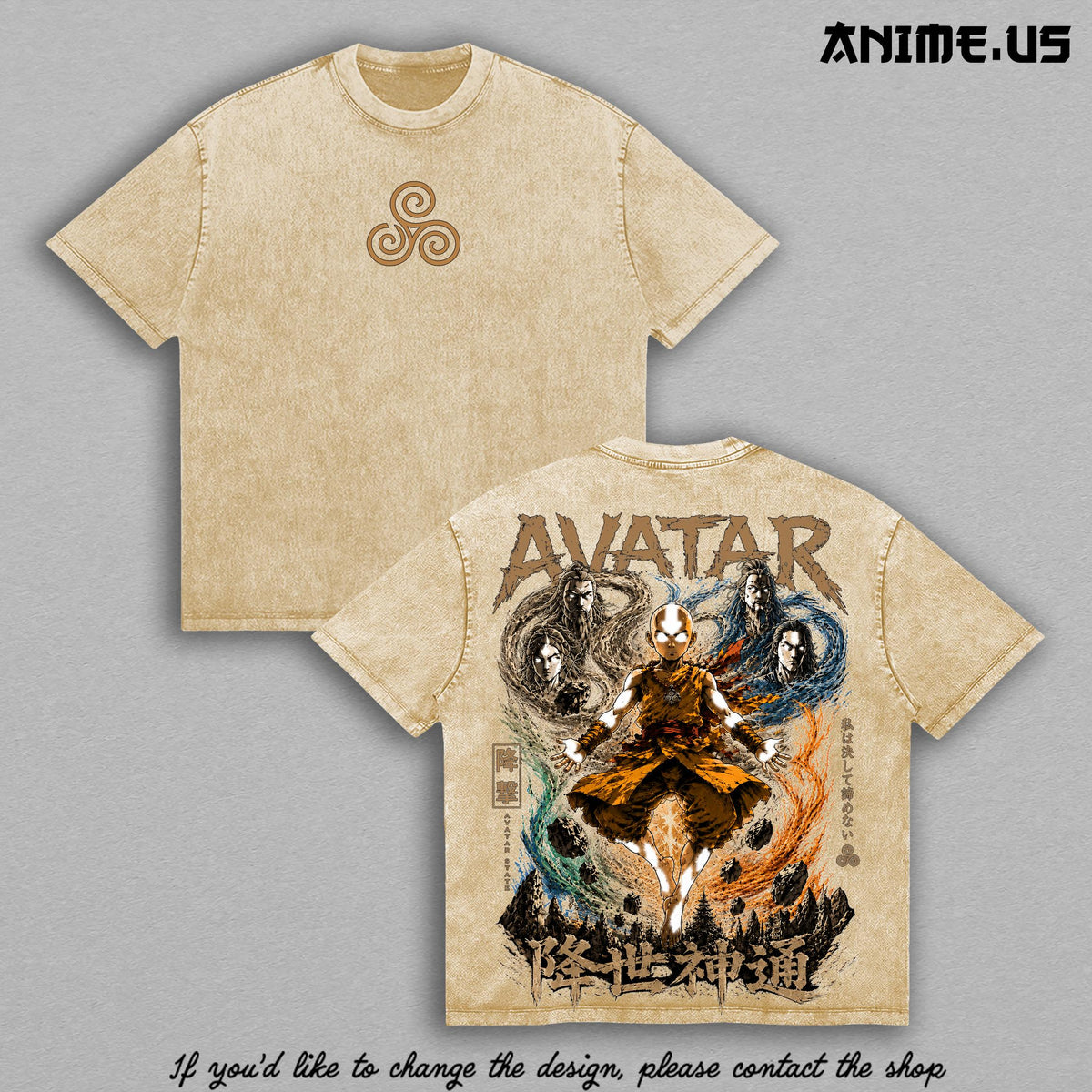 Aang Avatar Four Elements Avatar The Last Airbender State Vintage Washed Oversized T-Shirt Heavyweight Cotton Anime Graphic Tee