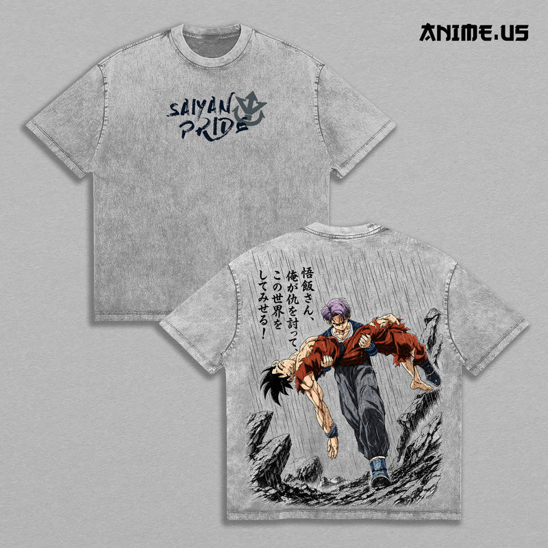 Future Trunks x Gohan Saiyan Warrior Anime Washed Graphic Tee Heavyweight Cotton Streetwear Shirt