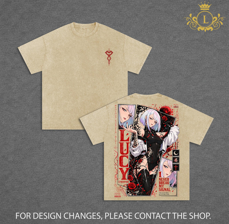Limited Lucy Cyberpunk Edgerunners Anime Girl Vintage Washed Oversized Graphic Tee Heavyweight Cotton Streetwear Shirt