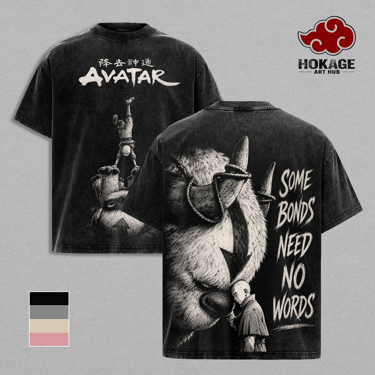 Aang Avatar T-Shirt, Appa Graphic Tee, Vintage Washed Anime Shirt, Oversized Heavyweight Cotton T Shirt, Streetwear Manga Graphic Tee